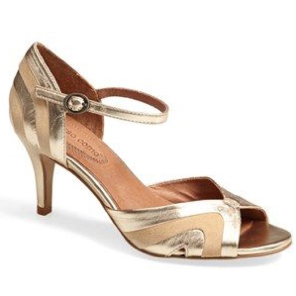 Corso Como Gold Leather Retro Peep Toe Pumps 7.5